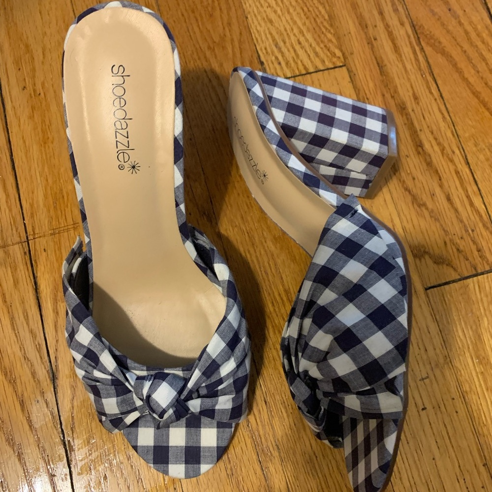 Shoe Dazzle - Blue & White Check Sandal - Size: 9